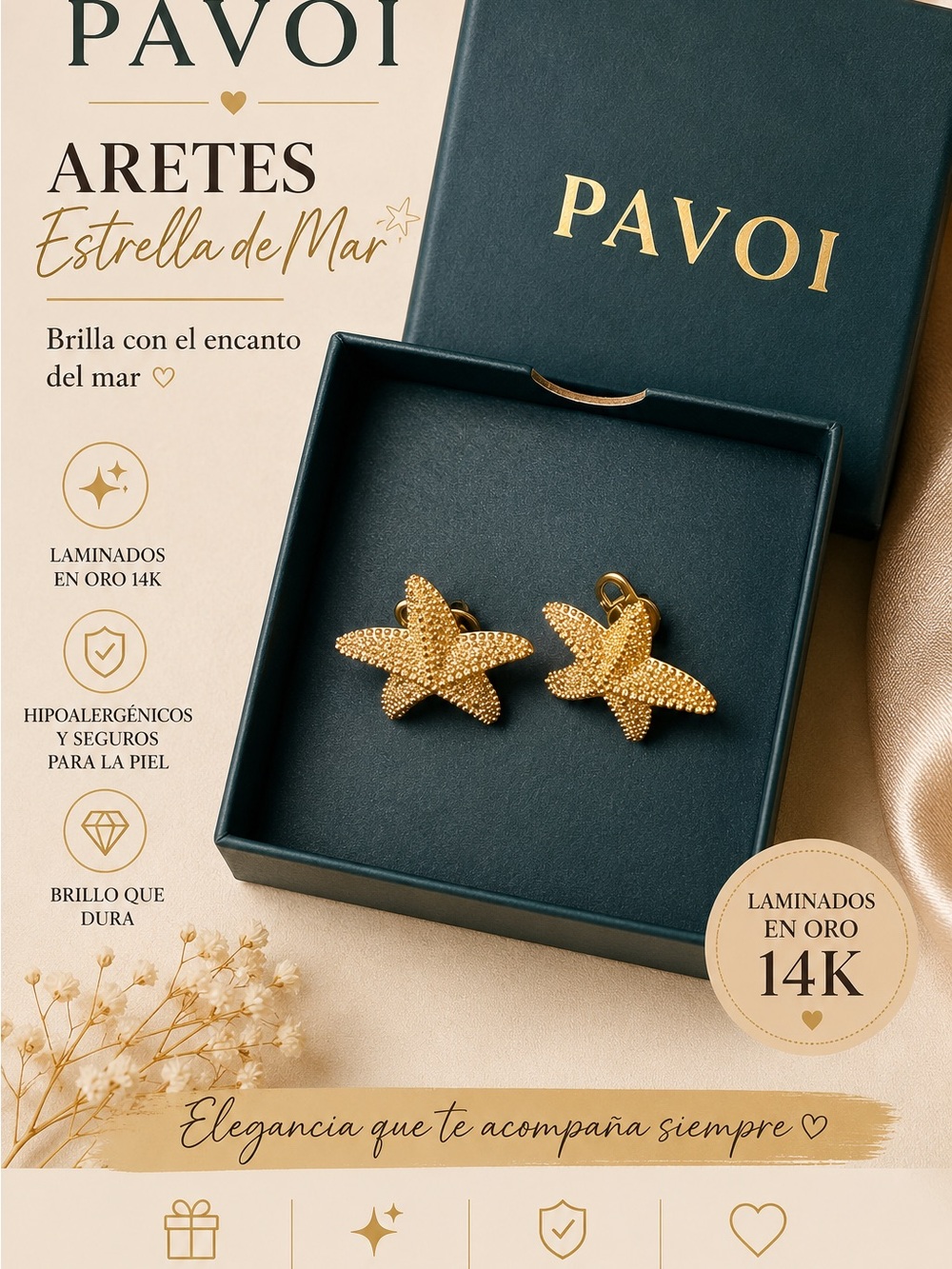 Gold Starfish Drop Earrings - 14K Gold Laminated